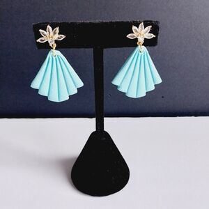 OpalGlaze polymer Clay Sea shell shaped Earrings Blue